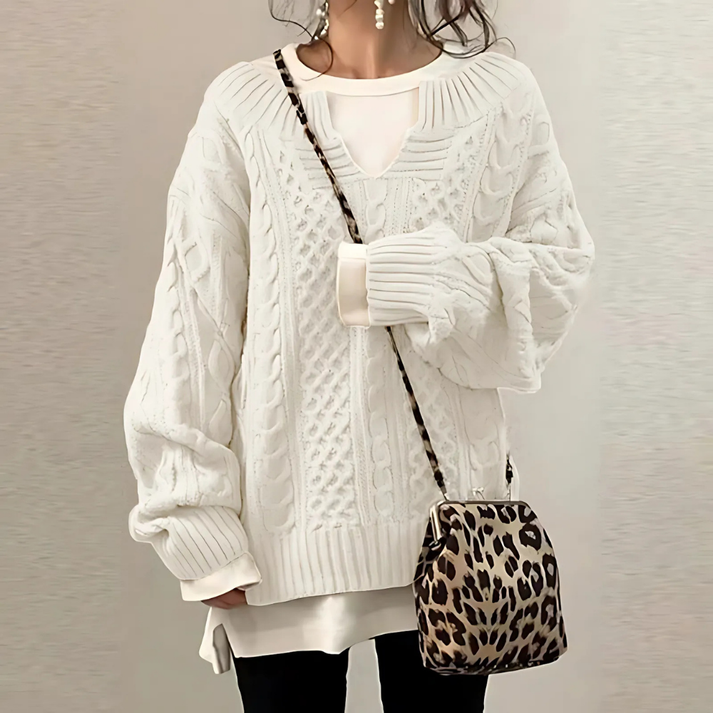 Jersey elegante para mujer con cuello abierto y estilo holgado