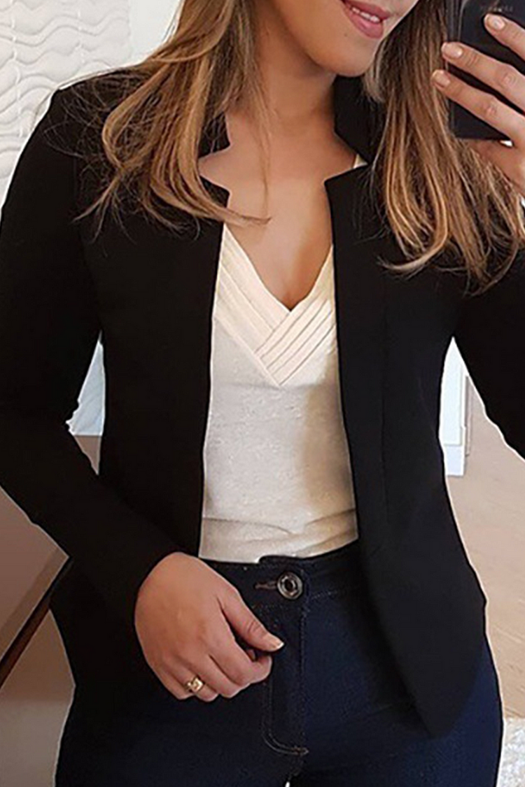 Elegante Cárdigan de Color Sólido con Parche y Cuello para Todas las Ocasiones