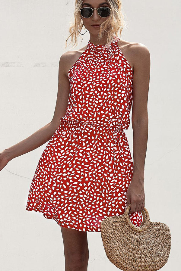 Virginia - Vestido casual con estampado de lunares y cuello halterneck