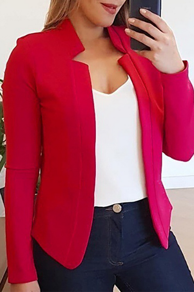Elegante Cárdigan de Color Sólido con Parche y Cuello para Todas las Ocasiones