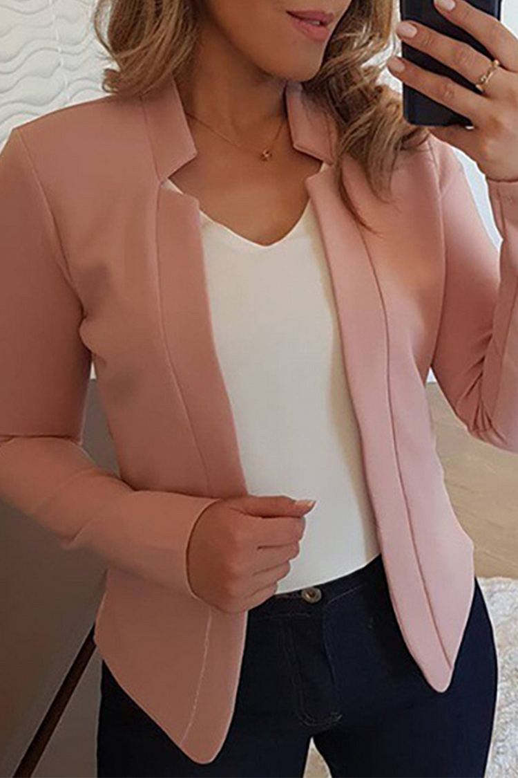 Elegante Cárdigan de Color Sólido con Parche y Cuello para Todas las Ocasiones
