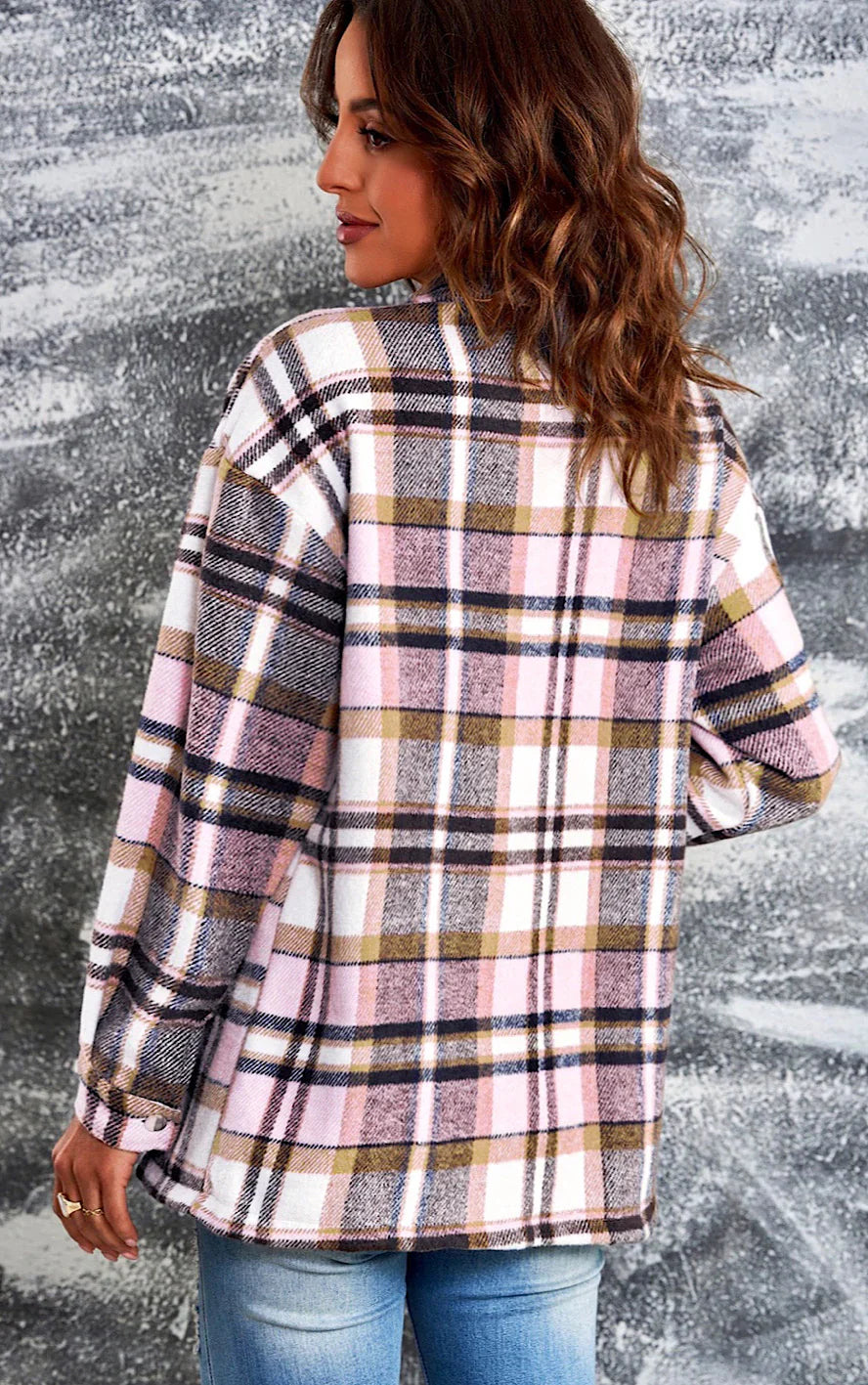 Chaqueta de Cuadros Acogedora con Botones y Bolsillos