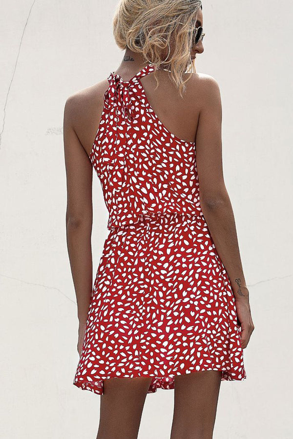 Virginia - Vestido casual con estampado de lunares y cuello halterneck