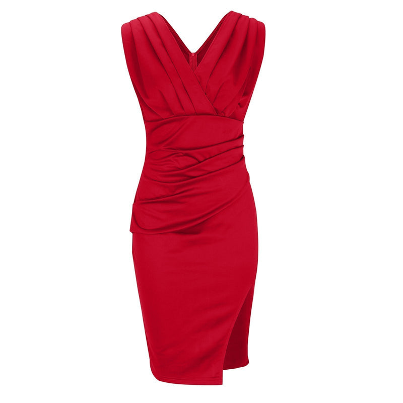 Vestido lápiz ajustado con escote en V y abertura elegante