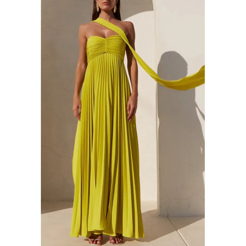 Rebecca - Vestido Elegante de Un Solo Hombro en Color Sólido