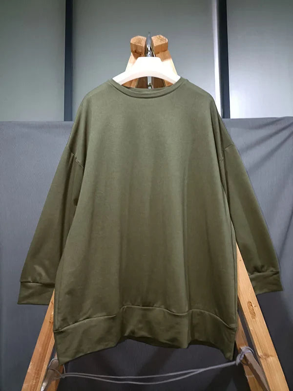 Sudadera Informal de Cuello Redondo y Corte Suelto - Color Sólido