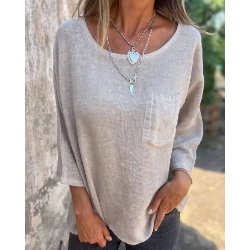 Shannon - Blusa con Cuello en V y Bolsillos de Lentejuelas