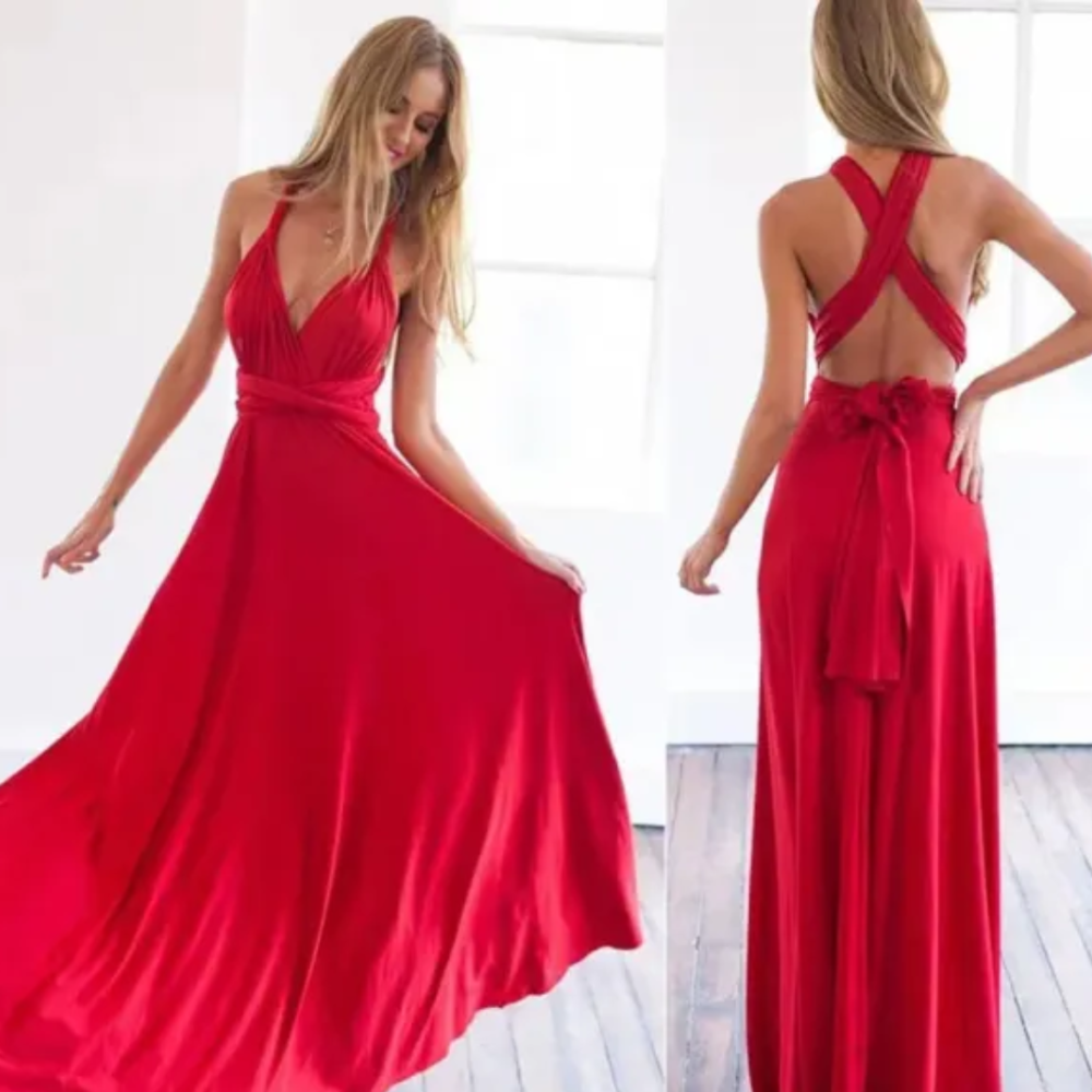 Vestido largo elegante de noche sin mangas con espalda descubierta