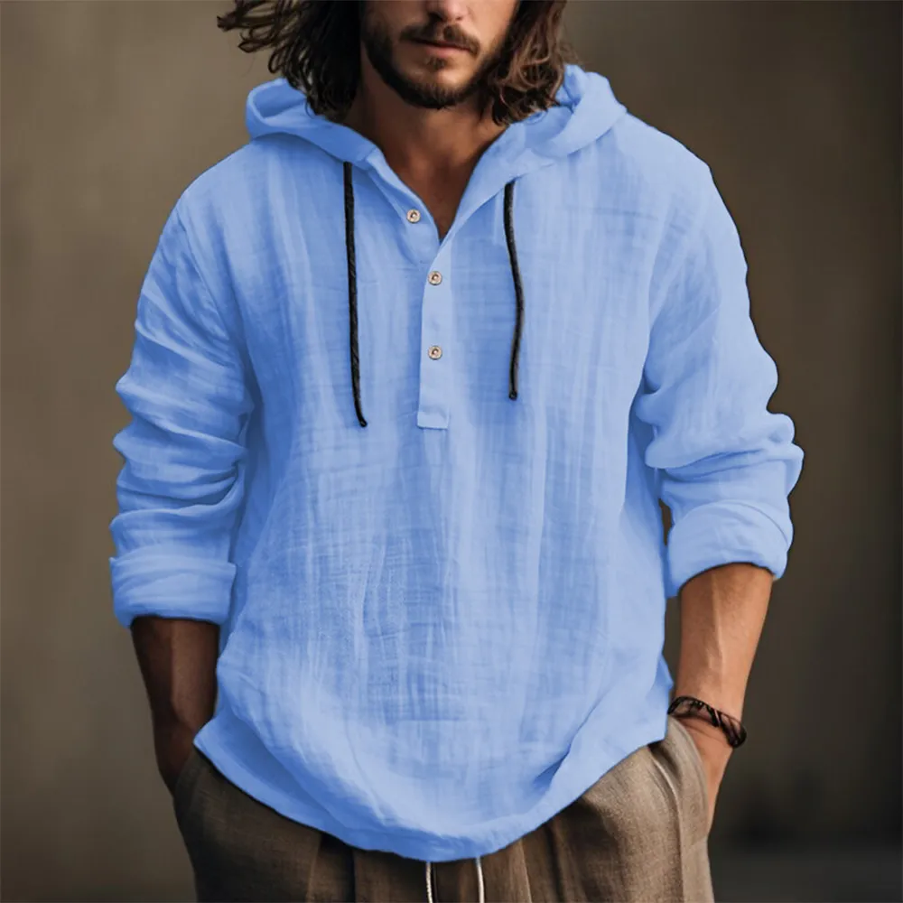 Camisa de manga larga para hombre con capucha y estilo casual