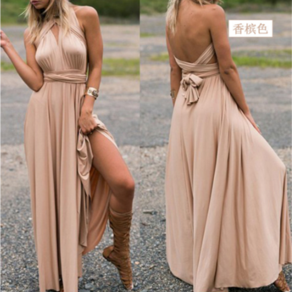 Vestido largo elegante de noche sin mangas con espalda descubierta
