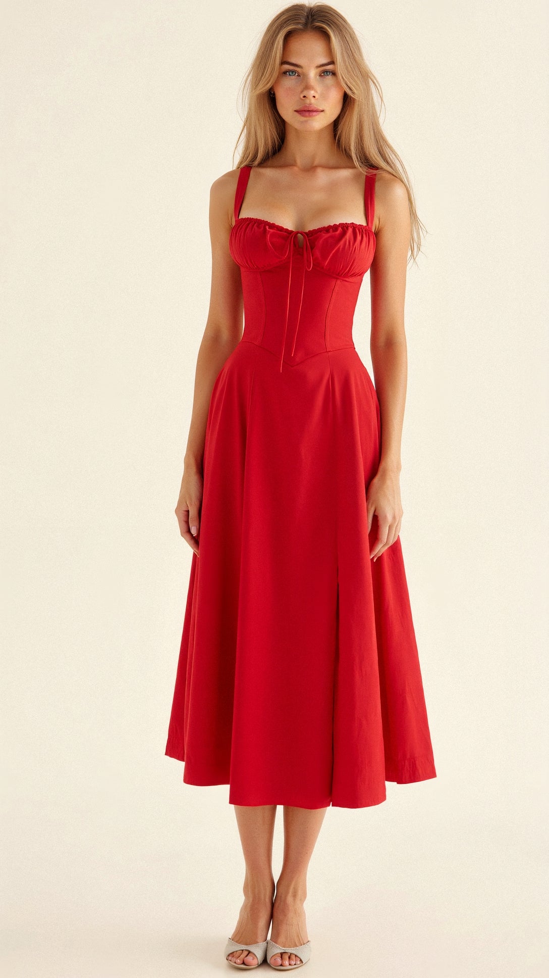 Vestido midi de verano con tirantes y abertura para un look sofisticado
