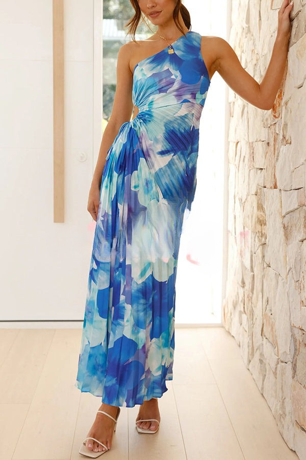 Vestido largo asimétrico con estampado floral lazo ajustable y detalle de aberturas elegante para eventos especiales