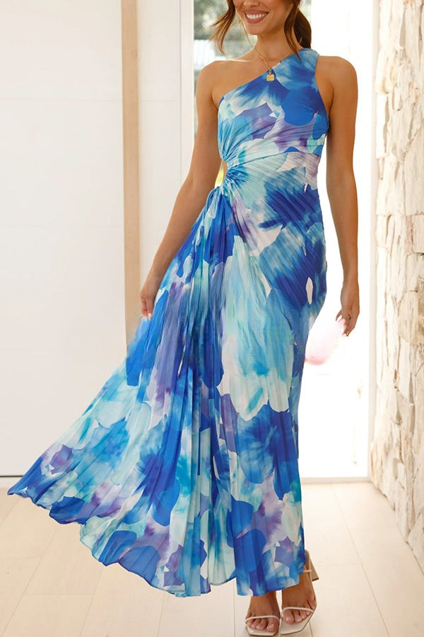Vestido largo asimétrico con estampado floral lazo ajustable y detalle de aberturas elegante para eventos especiales
