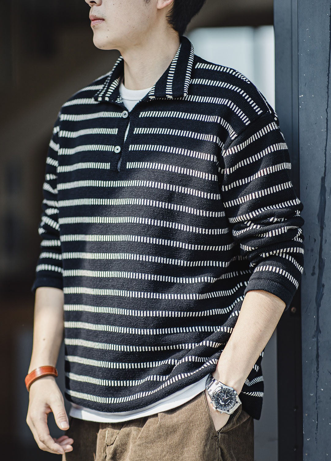 Polo de Rayas Americanas de Carlos - Suéter de Color Contrastante para Hombre