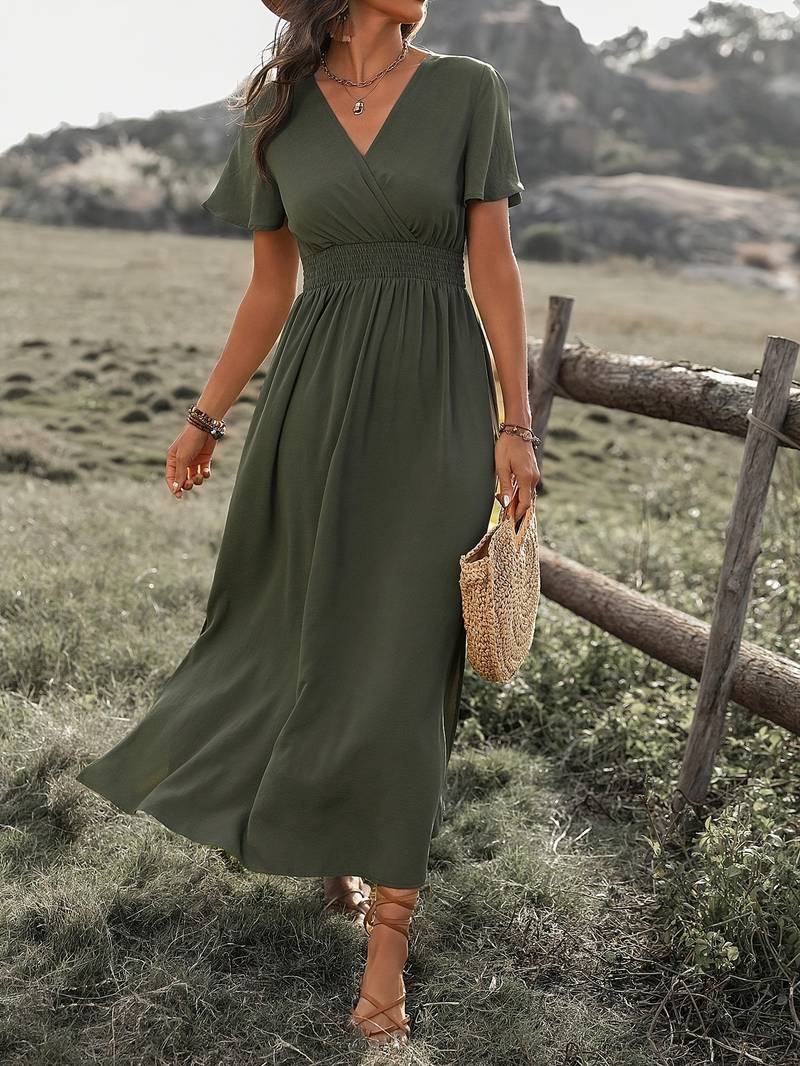 Vestido largo casual para mujer con diseño moderno y mangas amplias