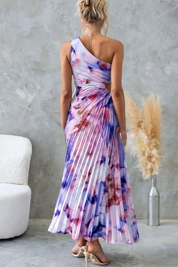 Vestido largo asimétrico con estampado floral lazo ajustable y detalle de aberturas elegante para eventos especiales