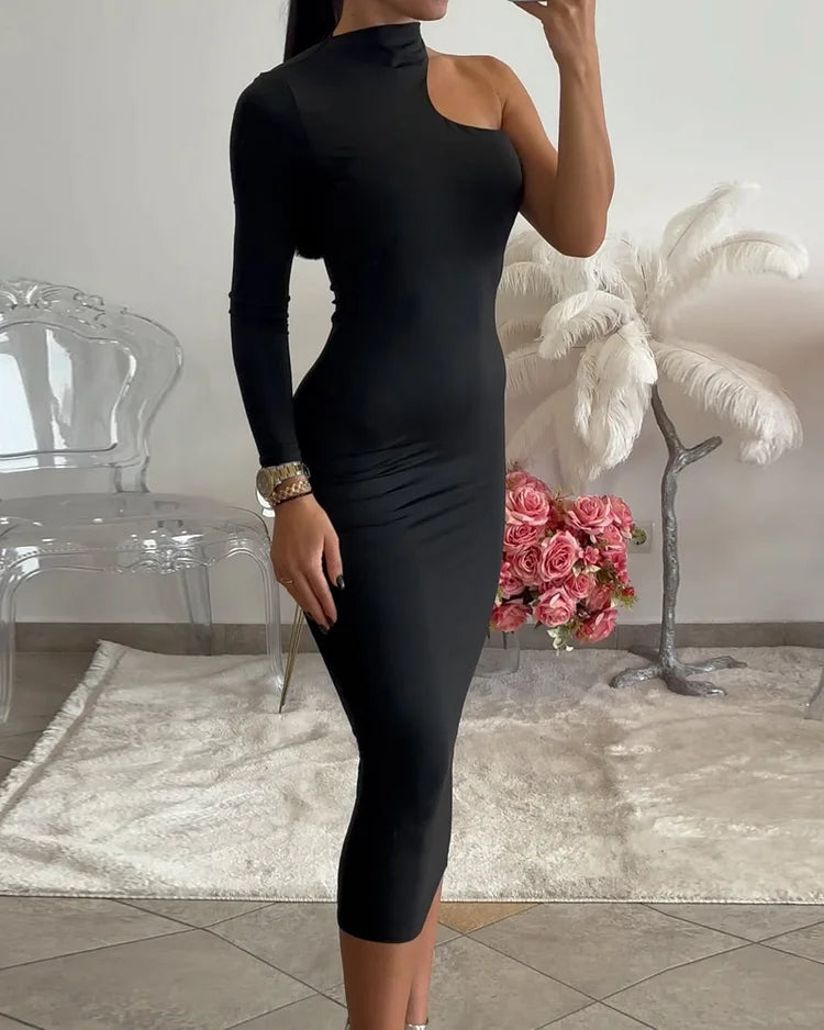 Vestido de un solo hombro en color sólido para un look moderno