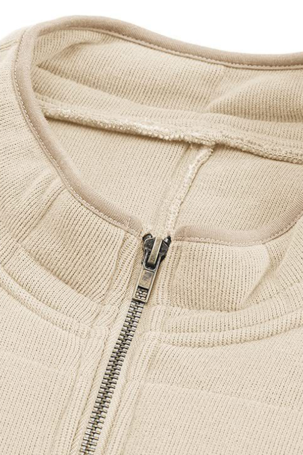 Chaqueta Informal con Bolsillos y Cremallera, Cuello Mao, Ideal para el Día a Día
