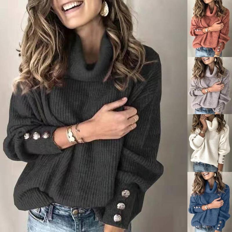 Suéter Casual de Color Sólido con Botones para Mujeres - Estilo Diario