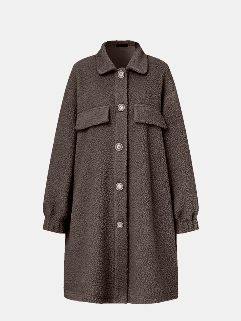 Abrigo Largo Informal para Mujer con Corte Holgado y Estilo Retro de Solapa