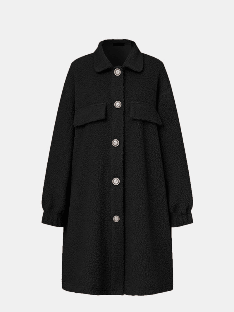 Abrigo Largo Informal para Mujer con Corte Holgado y Estilo Retro de Solapa