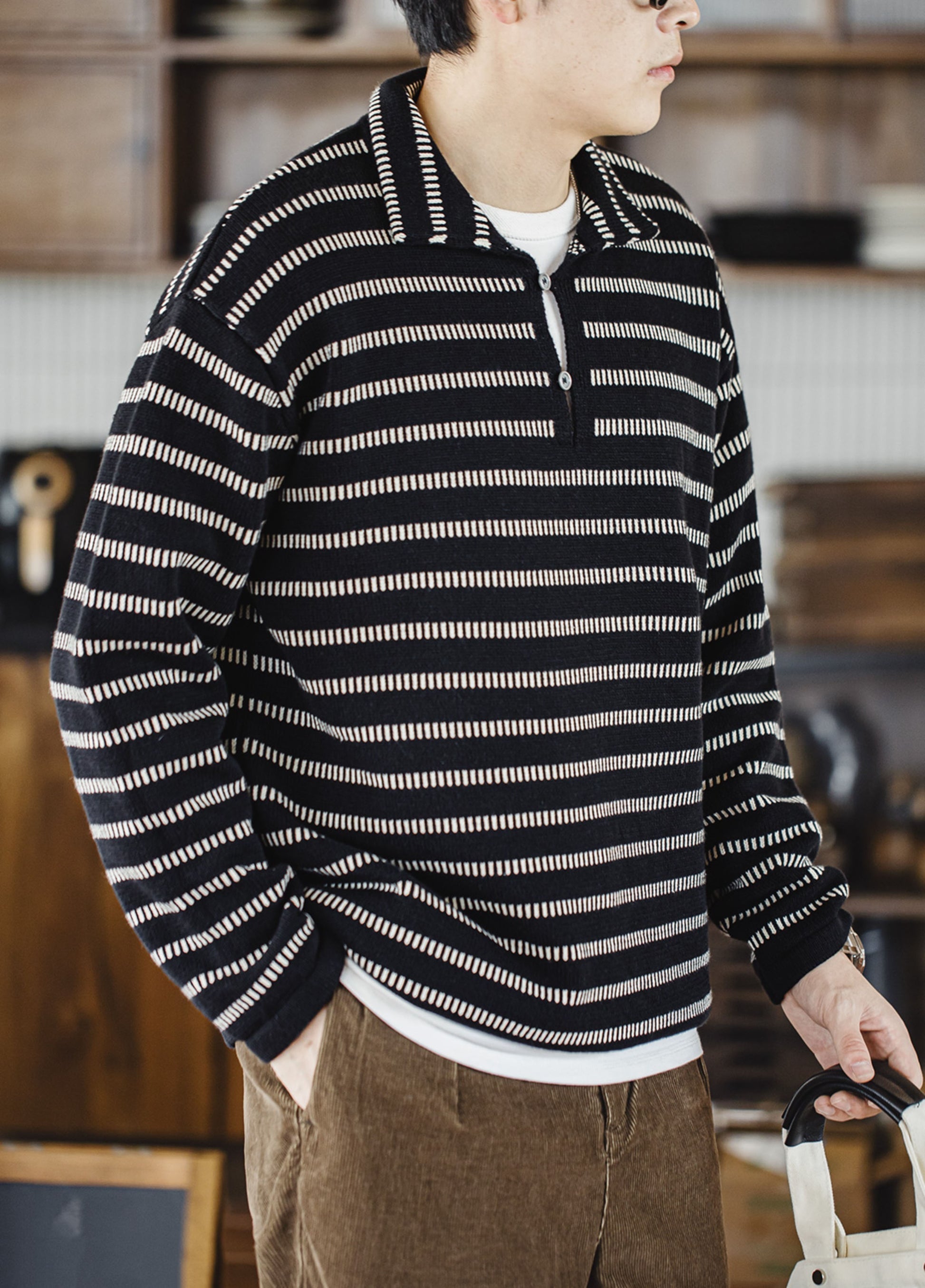 Polo de Rayas Americanas de Carlos - Suéter de Color Contrastante para Hombre