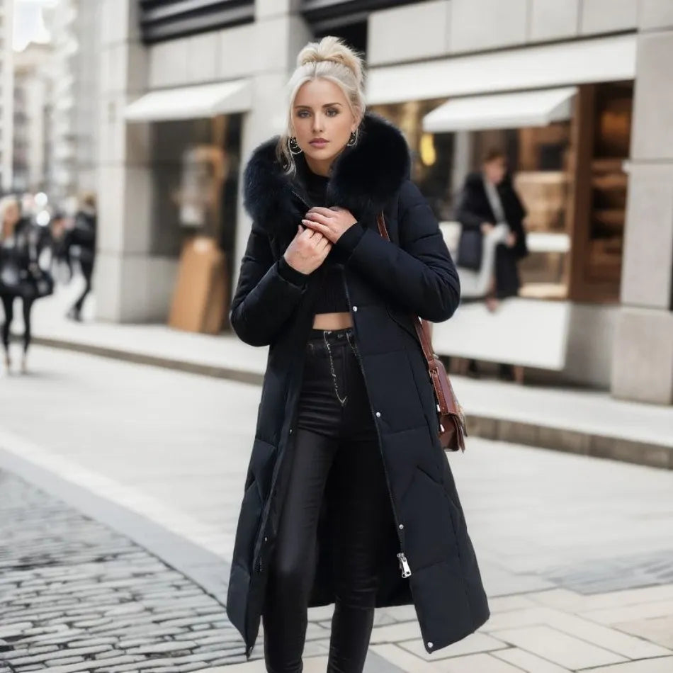 Abrigo Largo de Invierno para Mujer con Diseño Exquisito de Capucha
