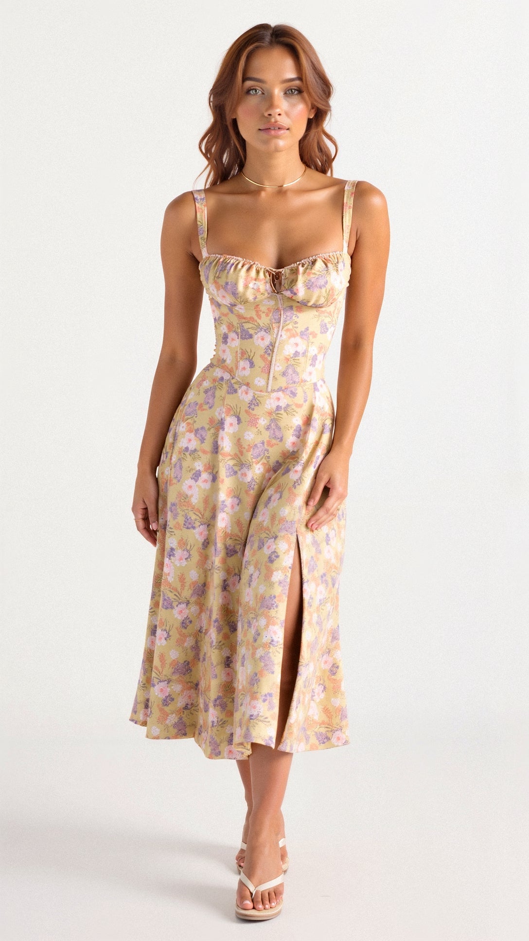 Vestido midi de verano con tirantes y abertura para un look sofisticado