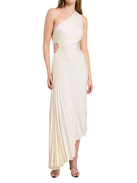 Vestido de noche elegante de un solo hombro con pliegues