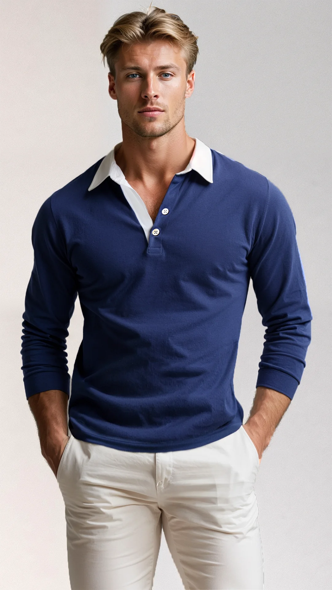 Suéter polo de manga larga para hombre elegante y casual ideal para uso diario