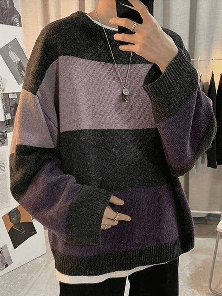 Suéter de Punto de Manga Larga con Rayas para Hombre - Detalles en Contraste, Estilo y Comodidad
