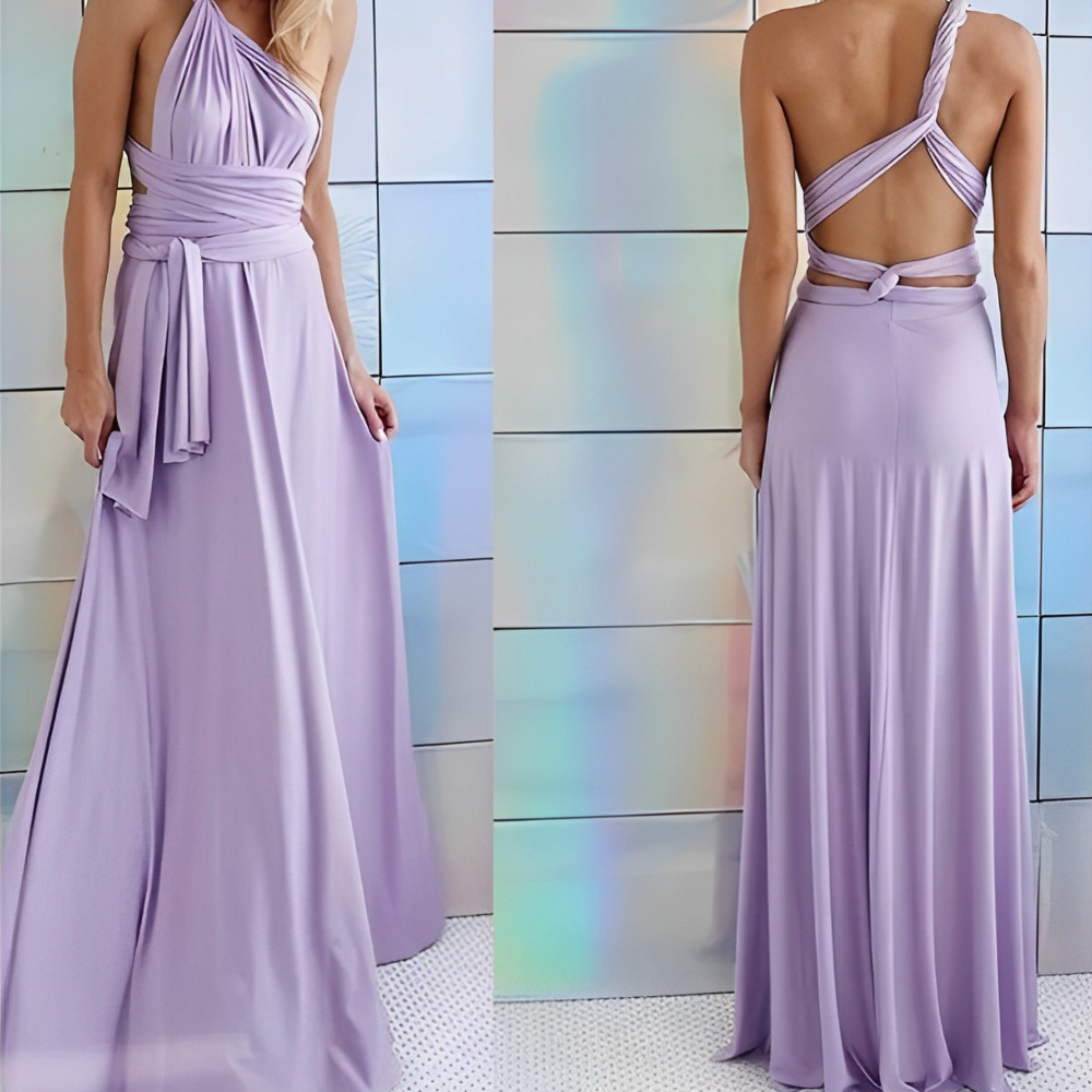 Vestido largo elegante de noche sin mangas con espalda descubierta