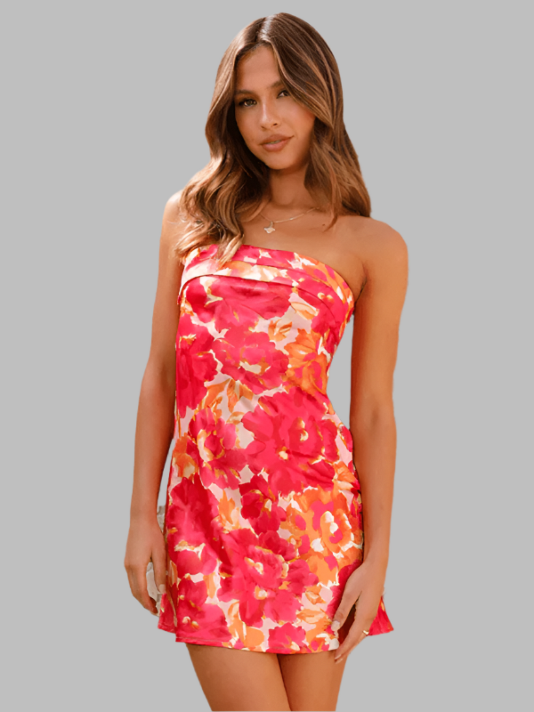 Vestido corto estampado sin tirantes con espalda descubierta