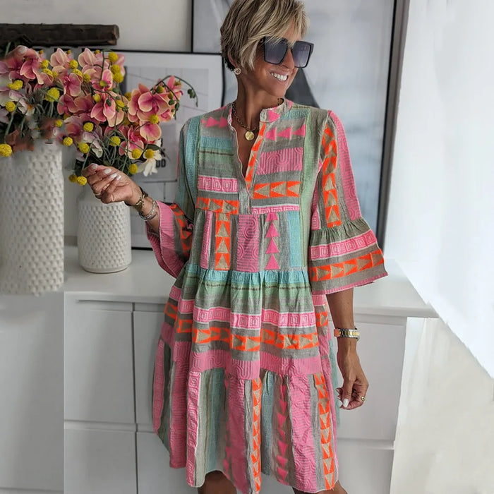 Vestido corto de estilo bohemio con mangas largas y sueltas
