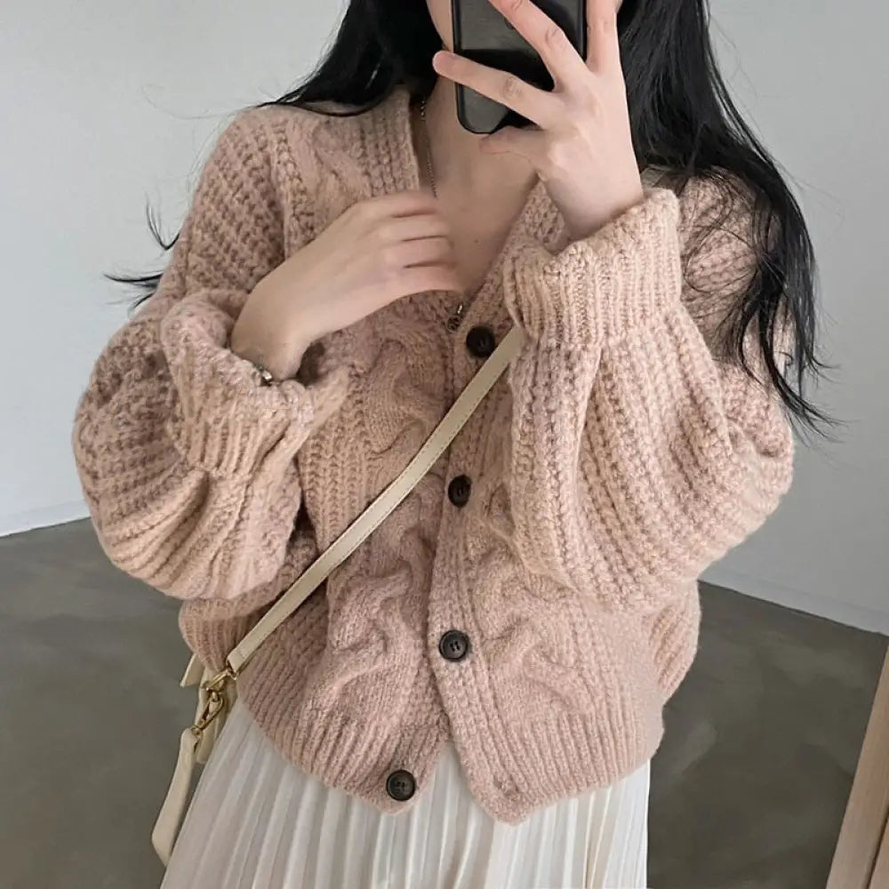 Cárdigan ligero de punto trenzado para mujer de estilo informal