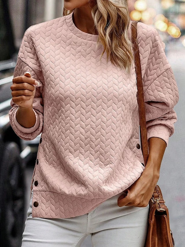 Sudadera Larga de Manga para Mujer - Top de Cuello Redondo en Color Sólido Rosa