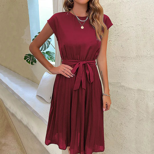 Vestido midi plisado de corte amplio con estilo clásico para mujer