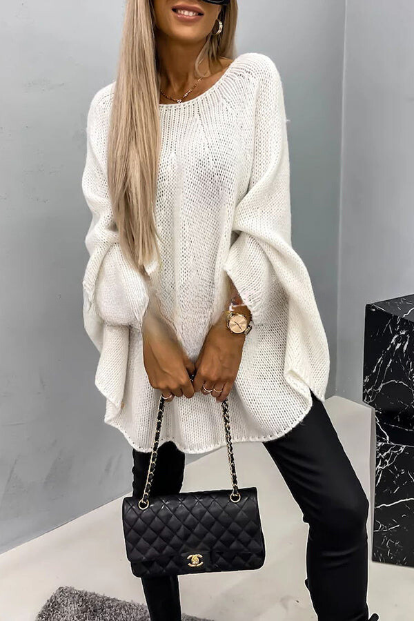 Suéter Poncho de Punto Suelto con Cuello Redondo - Ideal para Todas las Estaciones