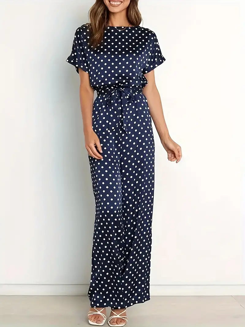 Mono largo de mujer con diseño elegante y estampado de lunares