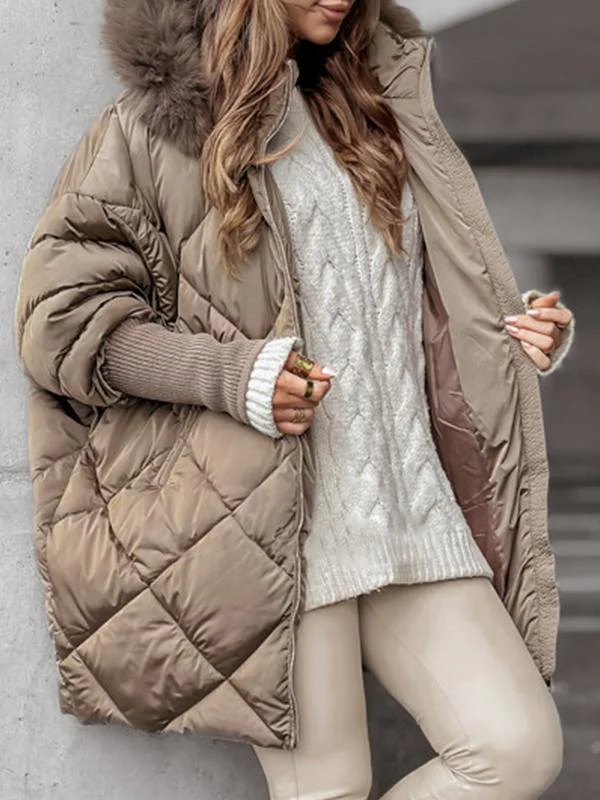 Chaqueta de Invierno con Capucha y Cremallera para Mujeres – Elegante Diseño de Diamante