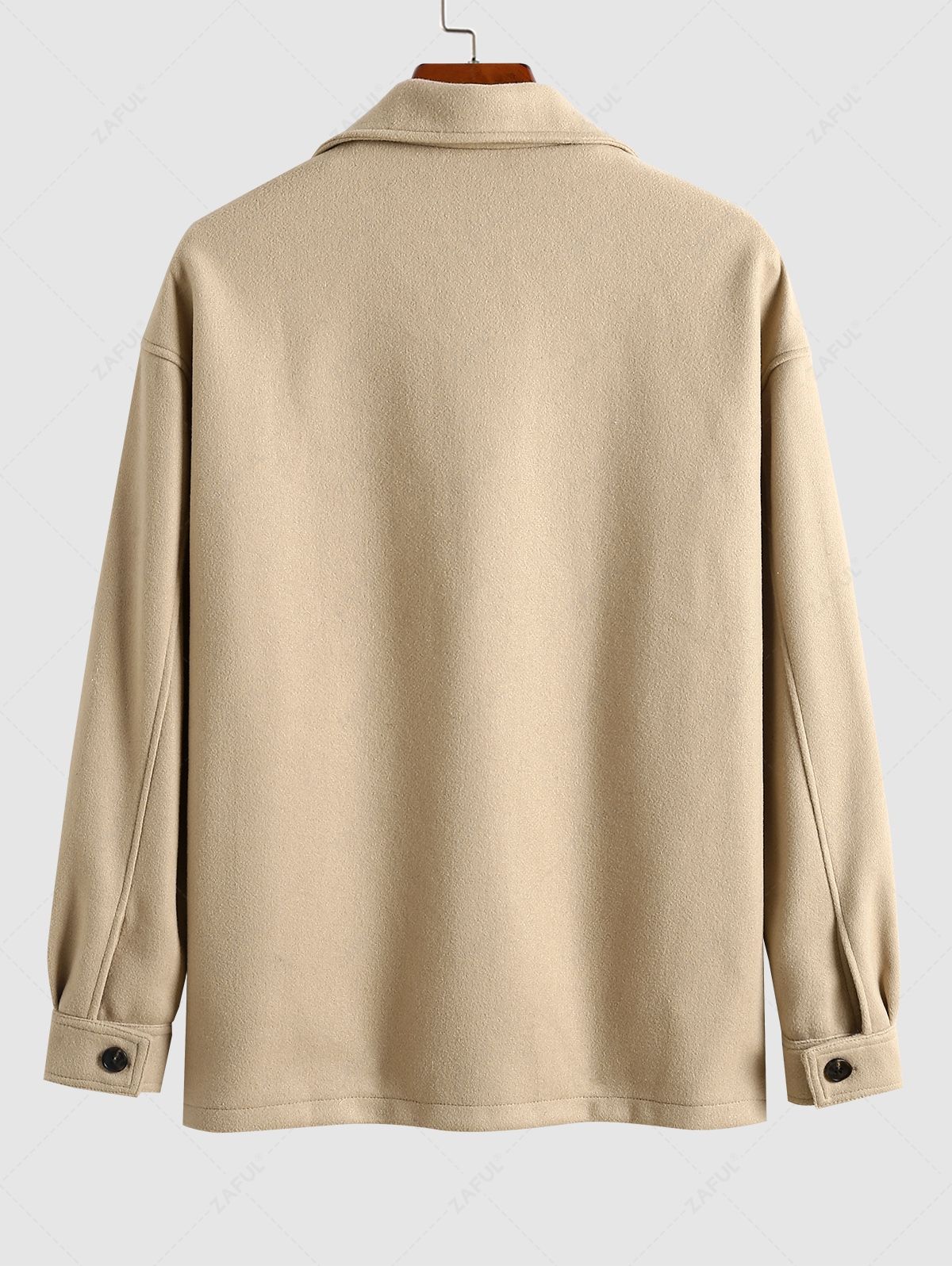 Abrigo de Doble Botón con Diseño de Bolsillos - Beige Claro