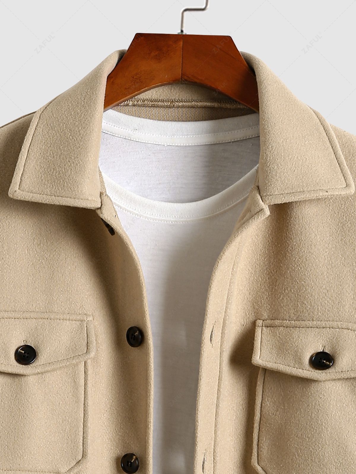 Abrigo de Doble Botón con Diseño de Bolsillos - Beige Claro