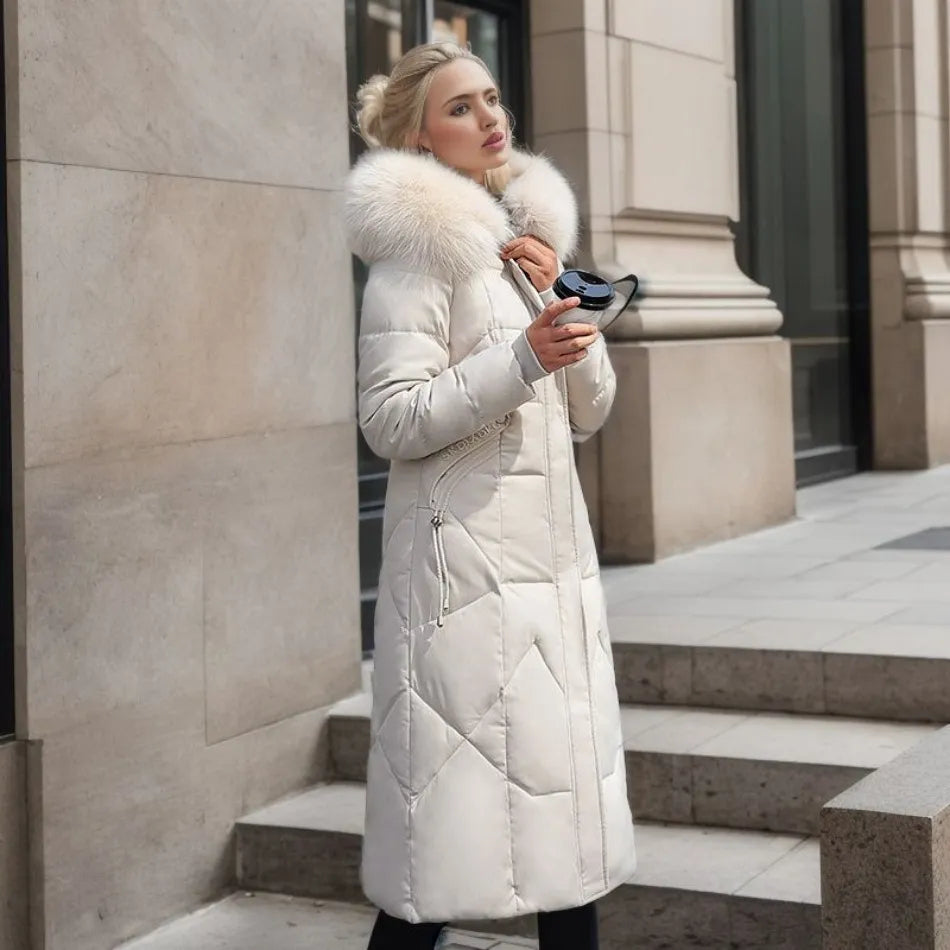 Abrigo Largo de Invierno para Mujer con Diseño Exquisito de Capucha