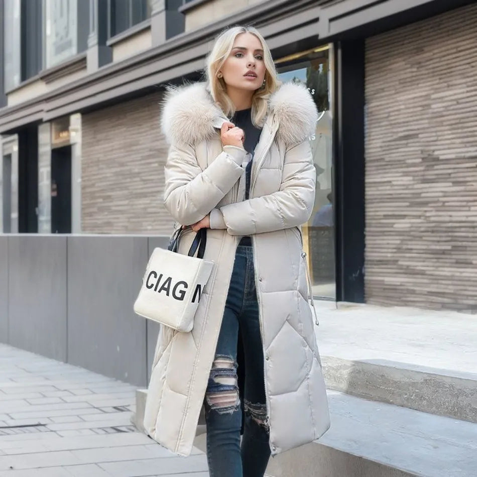 Abrigo Largo de Invierno para Mujer con Diseño Exquisito de Capucha