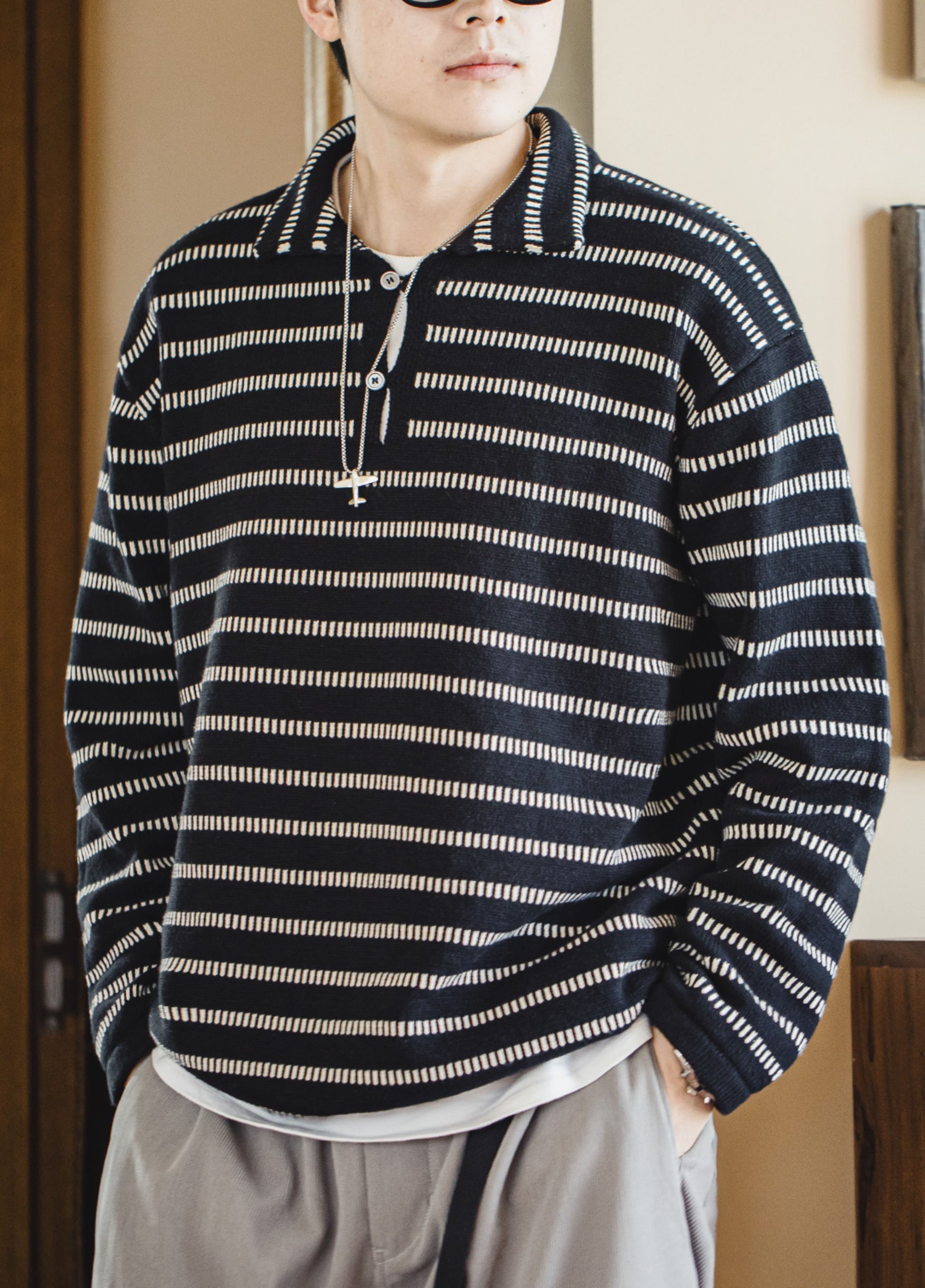 Polo de Rayas Americanas de Carlos - Suéter de Color Contrastante para Hombre