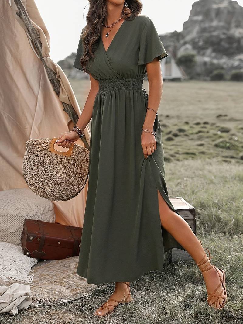 Vestido largo casual para mujer con diseño moderno y mangas amplias