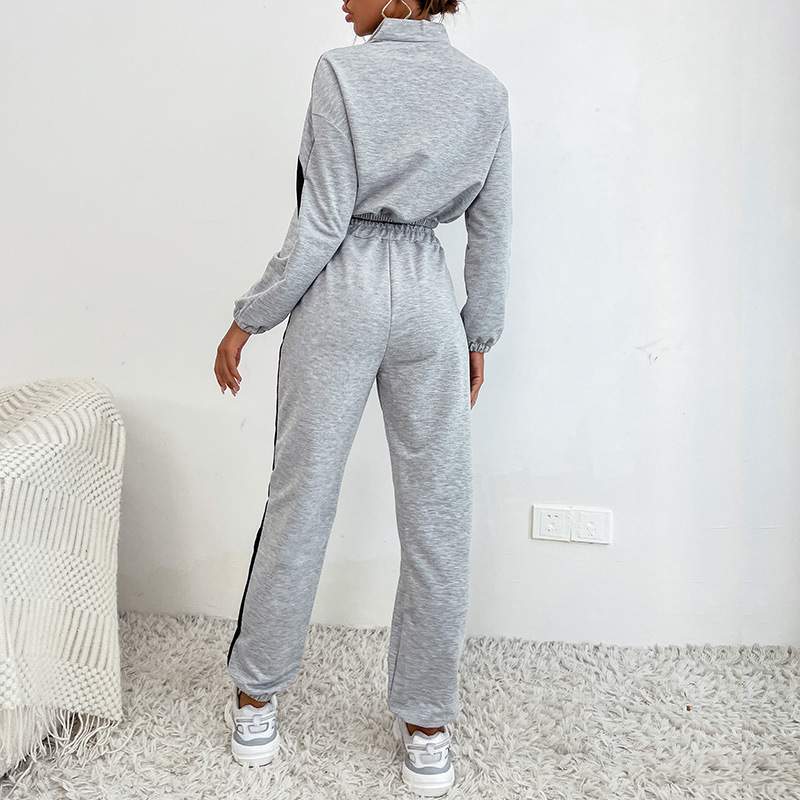 Conjunto Deportivo para Mujer de Invierno con Cuello Alto y Sudadera en Contraste - Moda Activa