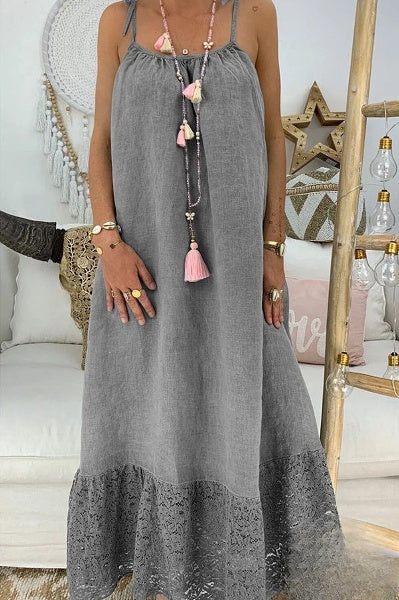 Raquel - Elegante Vestido Camisa con Nudo y Paneles de Encaje