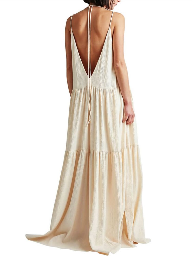 Vestido largo veraniego ligero para playa con tirantes finos y escote profundo