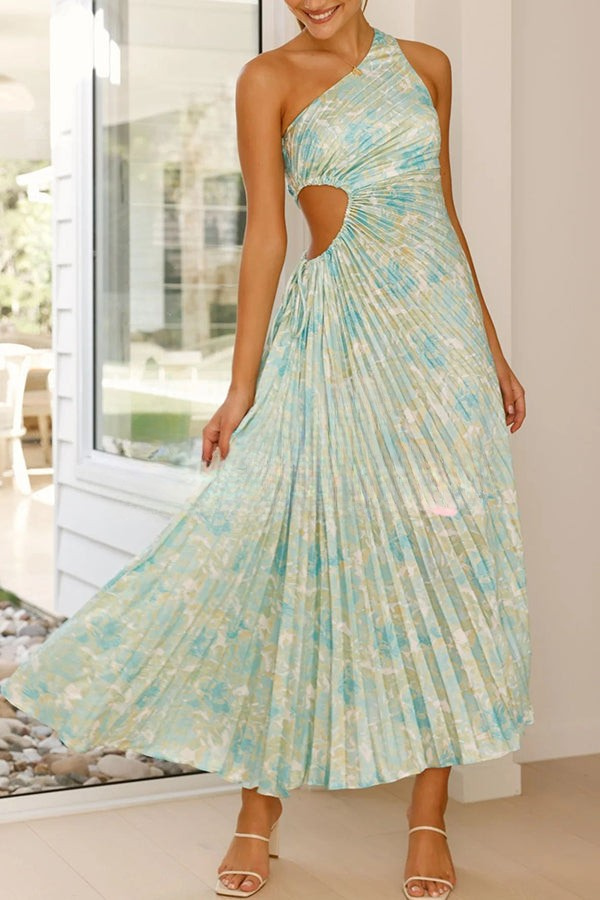 Vestido largo asimétrico con estampado floral lazo ajustable y detalle de aberturas elegante para eventos especiales